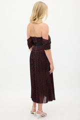 Self-Portrait Black & Red Polka Dot Pleated Dress