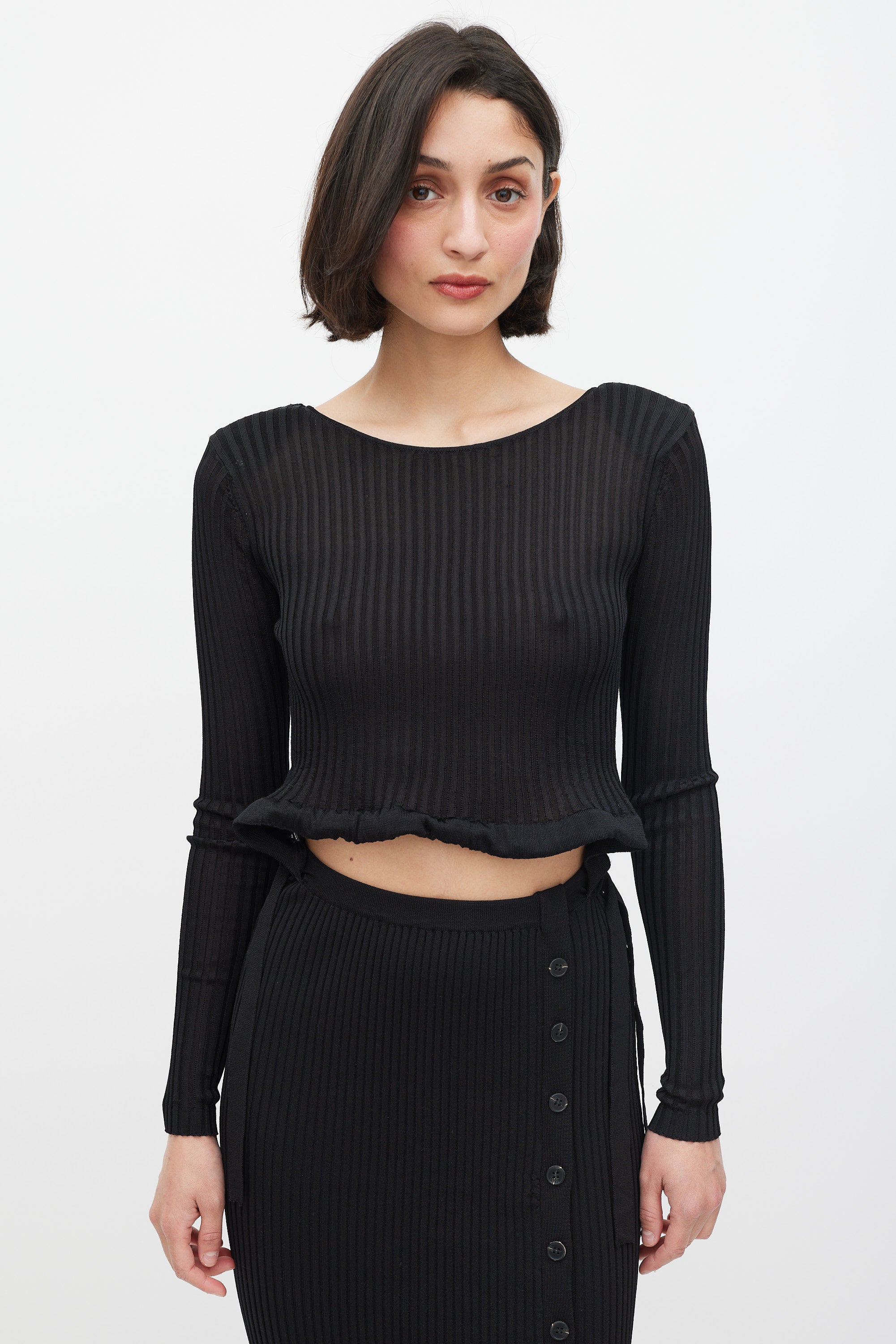Self-Portrait // Black Ribbed Knit Cut Out Waist Midi Dress VSP Consignment Self-Portrait // Black Ribbed Knit Cut Out Waist Midi Dress VSP Consignment