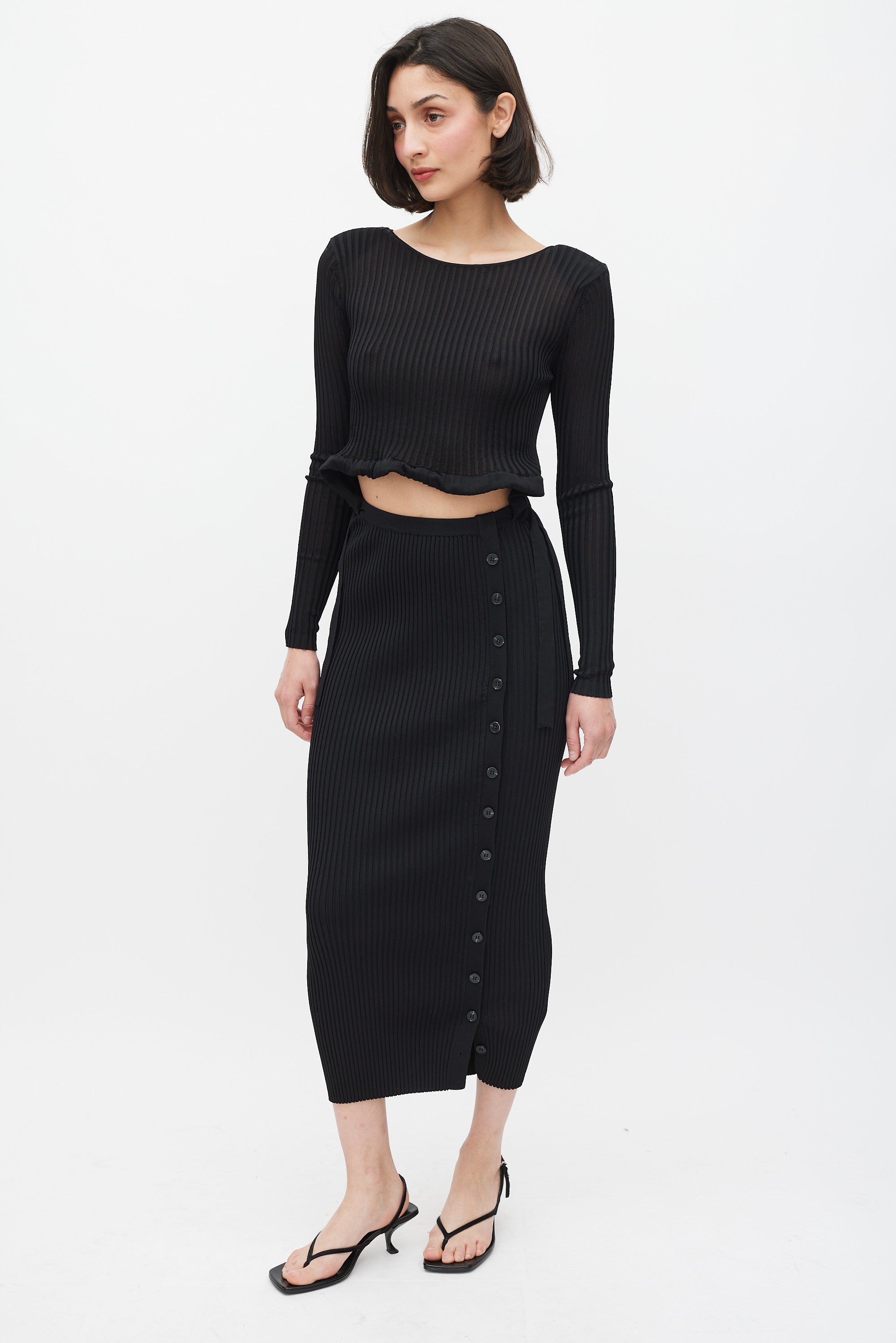 Self-Portrait // Black Ribbed Knit Cut Out Waist Midi Dress VSP Consignment Self-Portrait // Black Ribbed Knit Cut Out Waist Midi Dress VSP Consignment