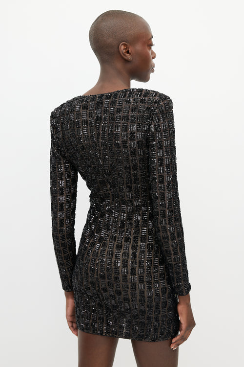 Self-Portrait Black Sequin Zip Front Mini Dress