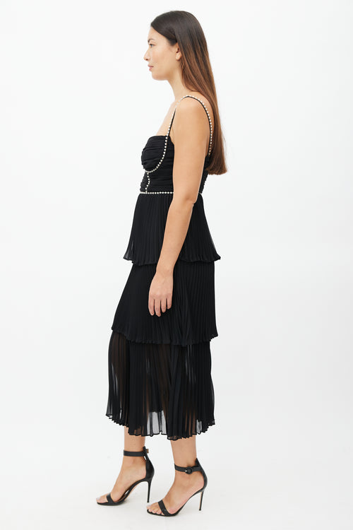 Self-Portrait Black Tiered Jewel Chiffon Dress