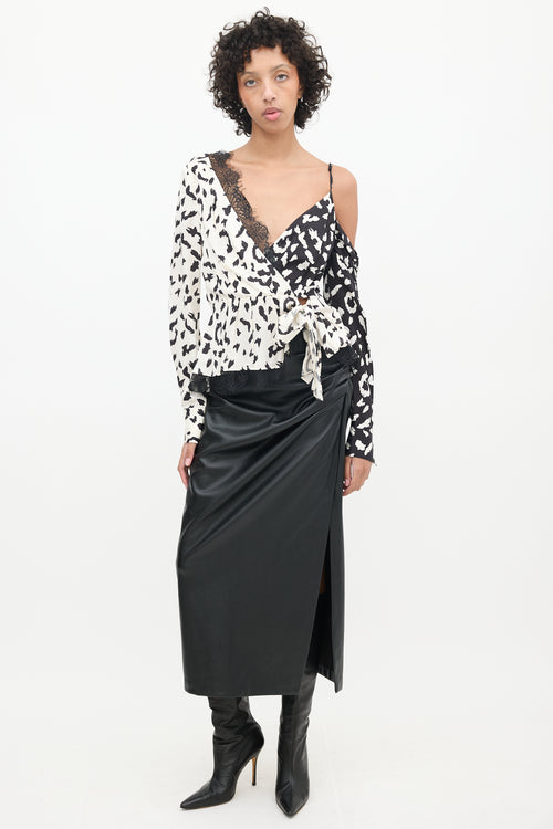 Self-Portrait Black & White Satin Patterned Top