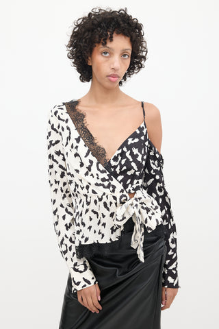 Self-Portrait Black & White Satin Patterned Top