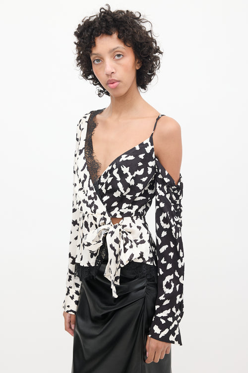 Self-Portrait Black & White Satin Patterned Top