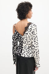 Self-Portrait Black & White Satin Patterned Top