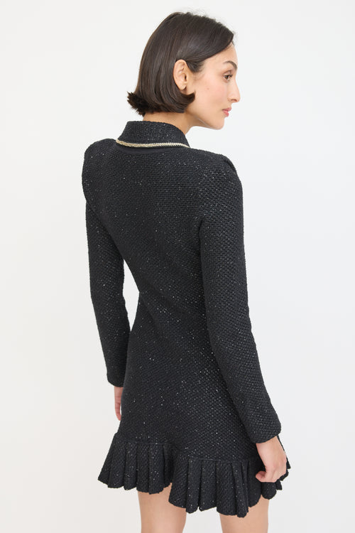 Self-Portrait Black Knit Sequinned Embellished Mini Dress