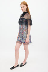 Self-Portrait Black & Multicolour Floral Embroidered Flounce Overlay Dress