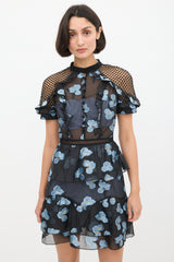 Self-Portrait // Black & Light Blue Floral Fil Coupé Cape Dress – VSP  Consignment