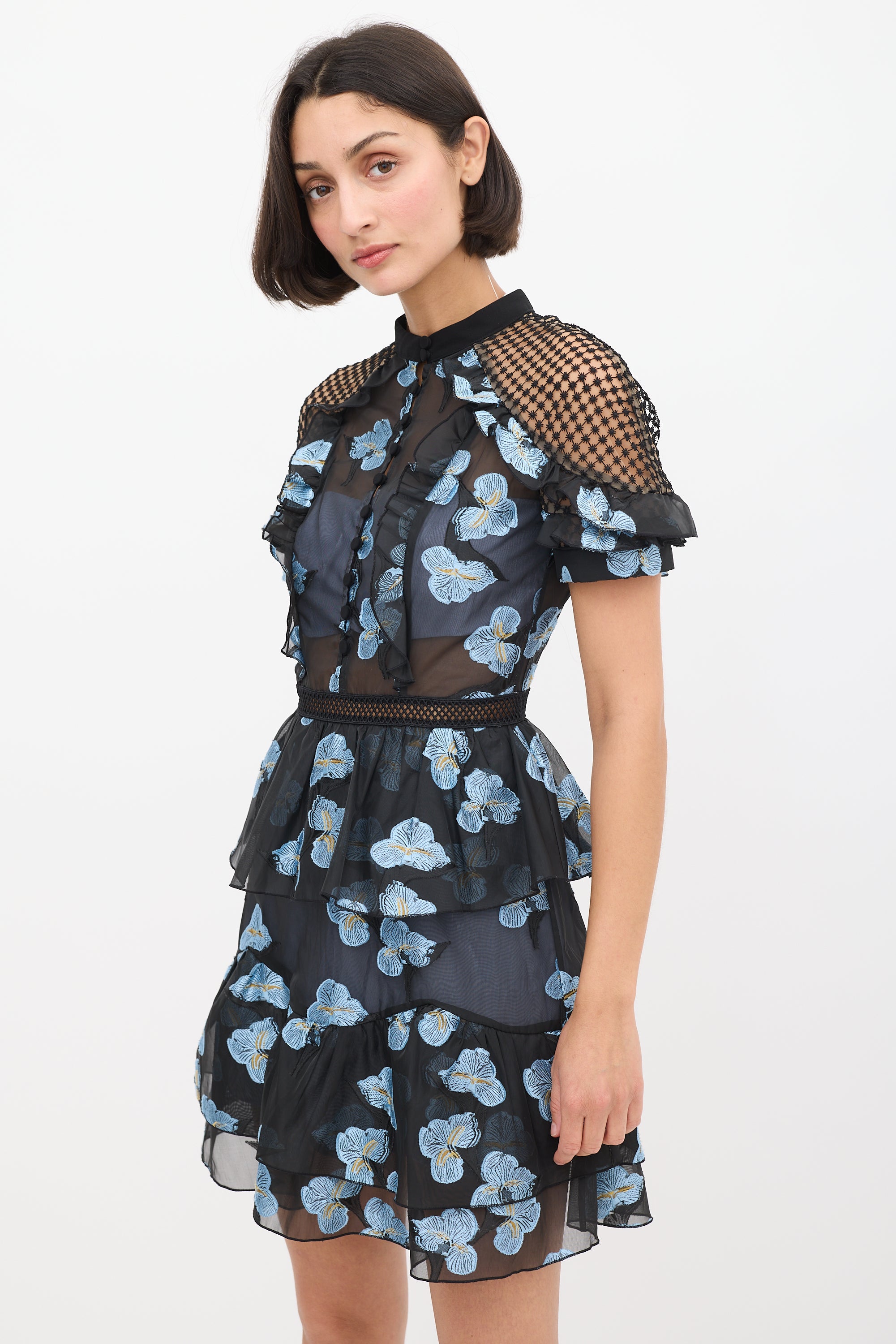 self portrait floral vine cape mini dress Self-Portrait - Floral Vine Cape Mini Dress