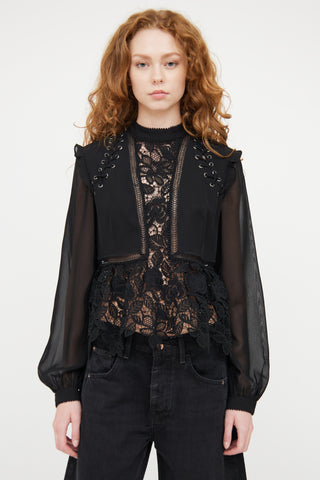 Self-Portrait Black Tie Floral Lace Top