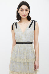 Self-Portrait Gold & Blue Floral Embellished Dress