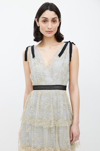 Self-Portrait Gold & Blue Floral Embellished Dress