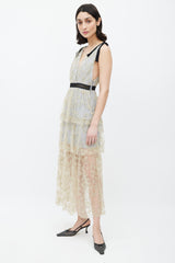 Self-Portrait Gold & Blue Floral Embellished Dress