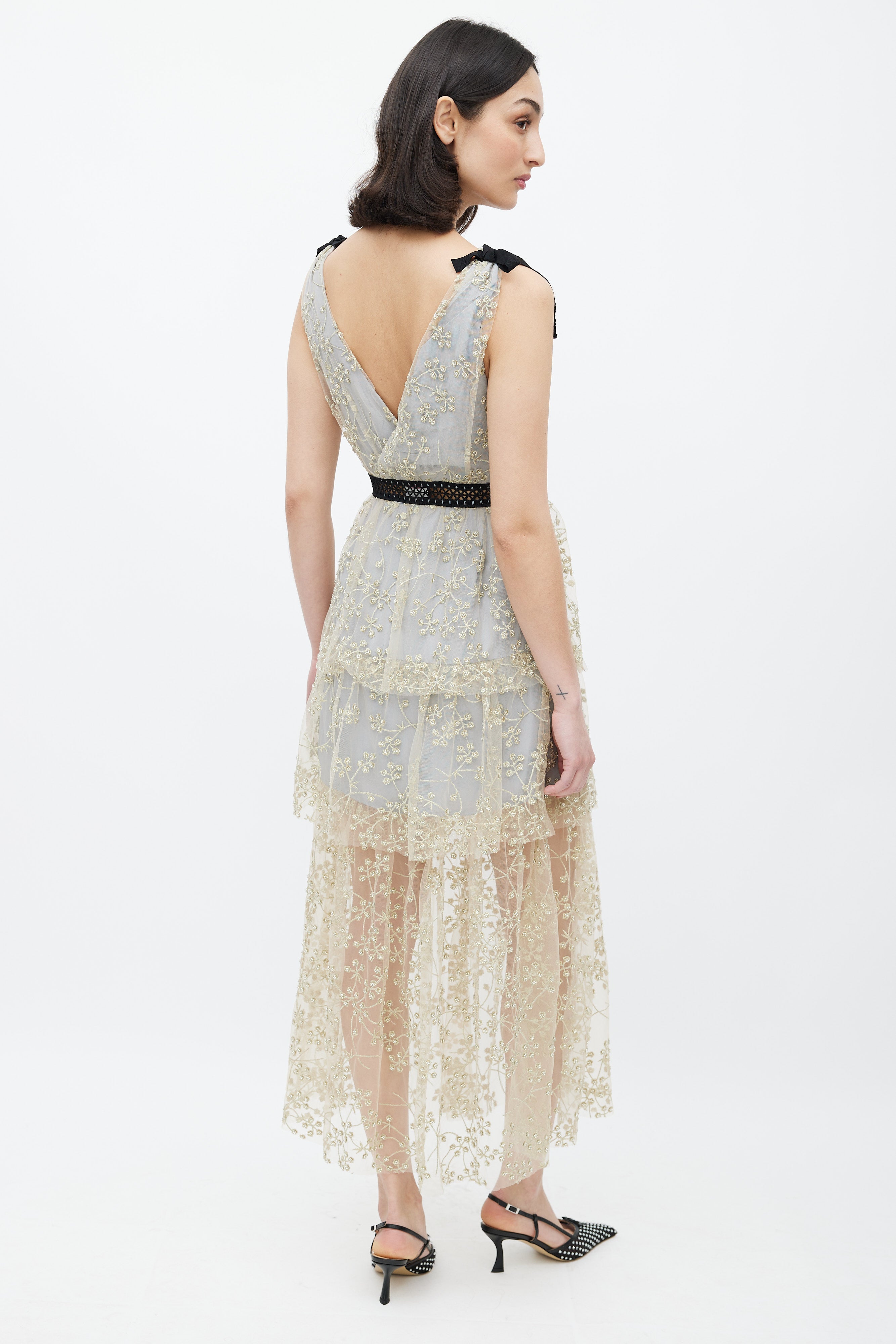 Self-Portrait // Gold & Blue Floral Embellished Dress VSP Consignment Self-Portrait // Gold & Blue Floral Embellished Dress VSP Consignment
