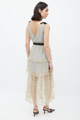 Self-Portrait Gold & Blue Floral Embellished Dress