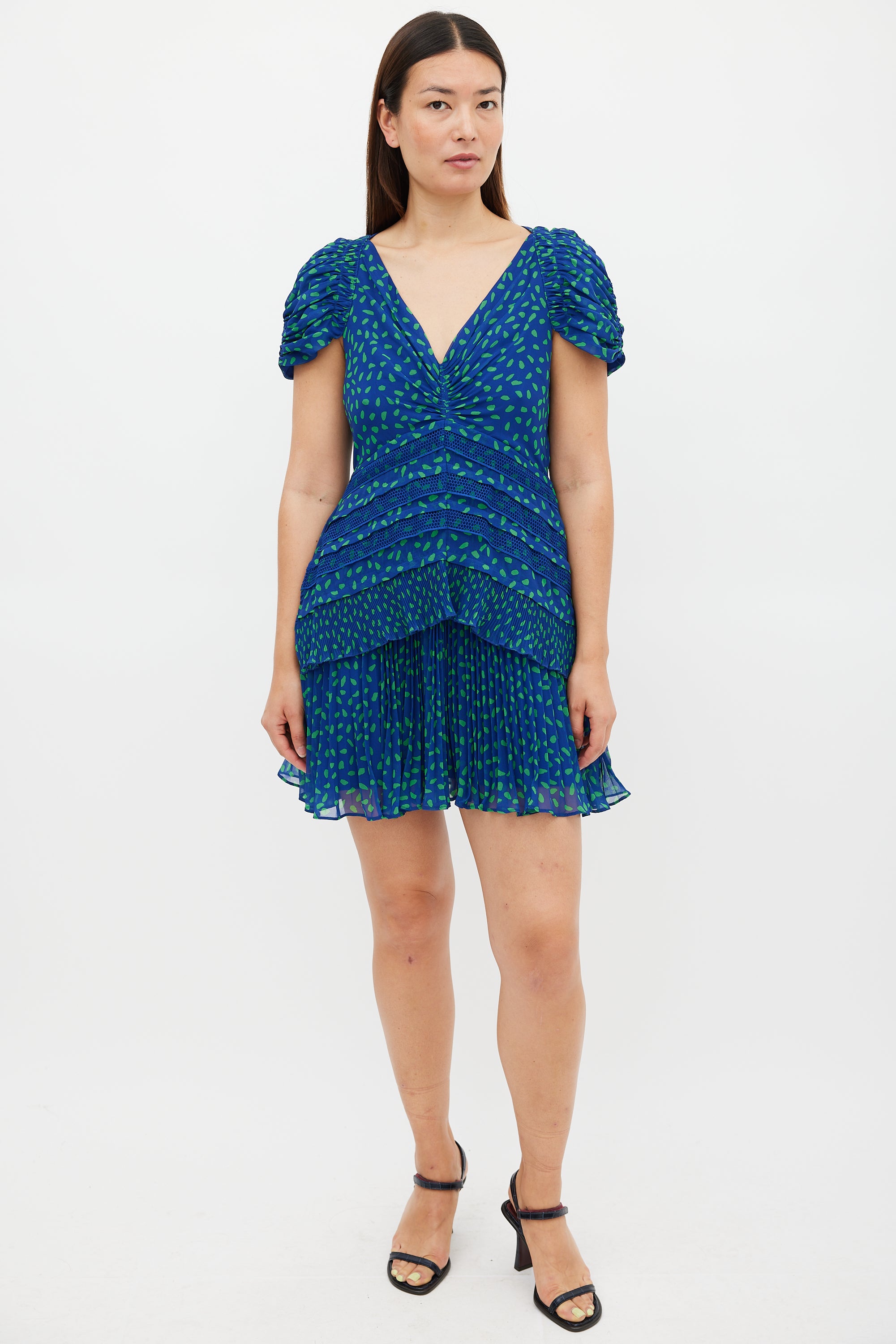 Self-Portrait // Blue & Green Chiffon Dot Mini Dress VSP Consignment Self-Portrait // Blue & Green Chiffon Dot Mini Dress VSP Consignment