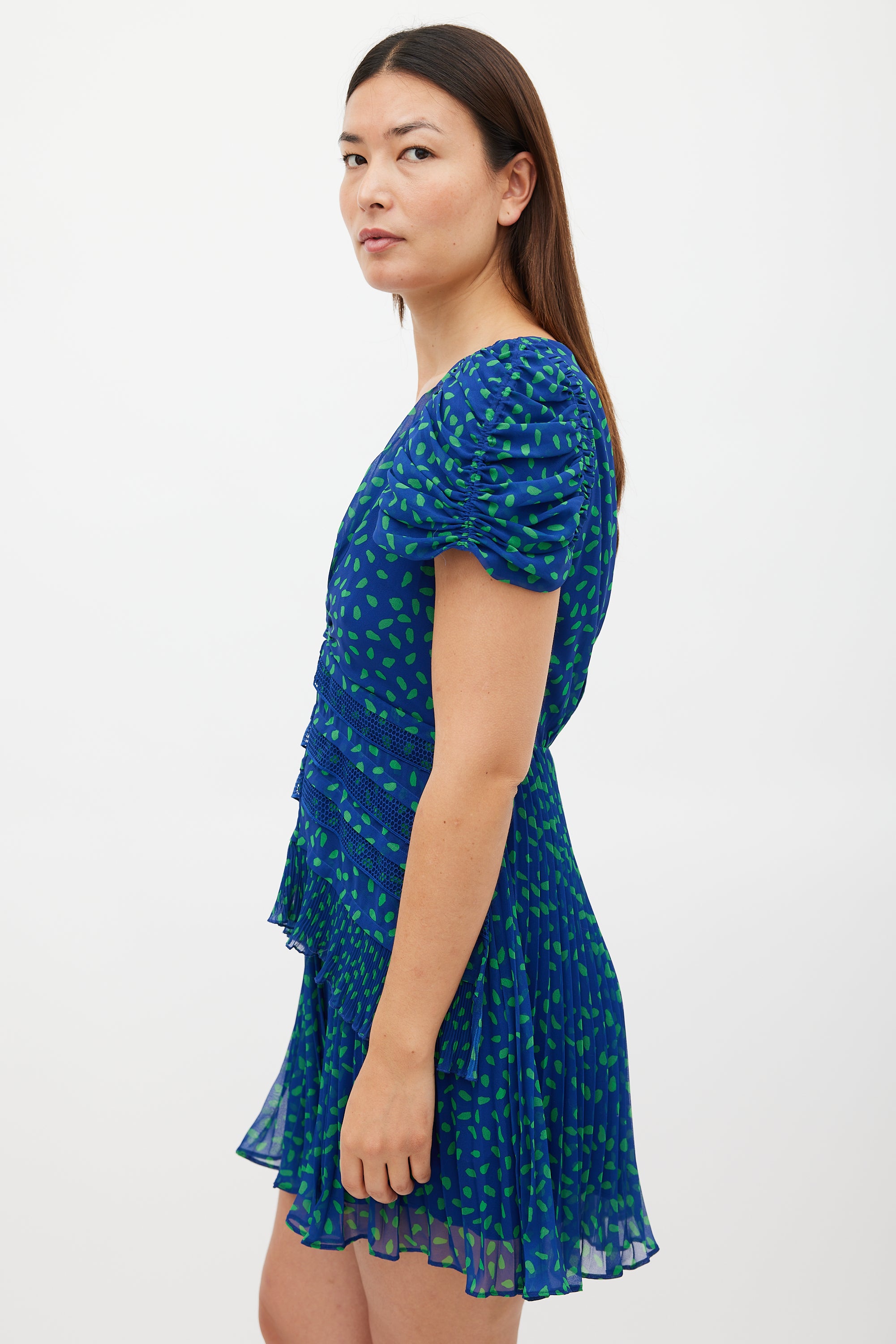 Self-Portrait // Blue & Green Chiffon Dot Mini Dress VSP Consignment Self-Portrait // Blue & Green Chiffon Dot Mini Dress VSP Consignment