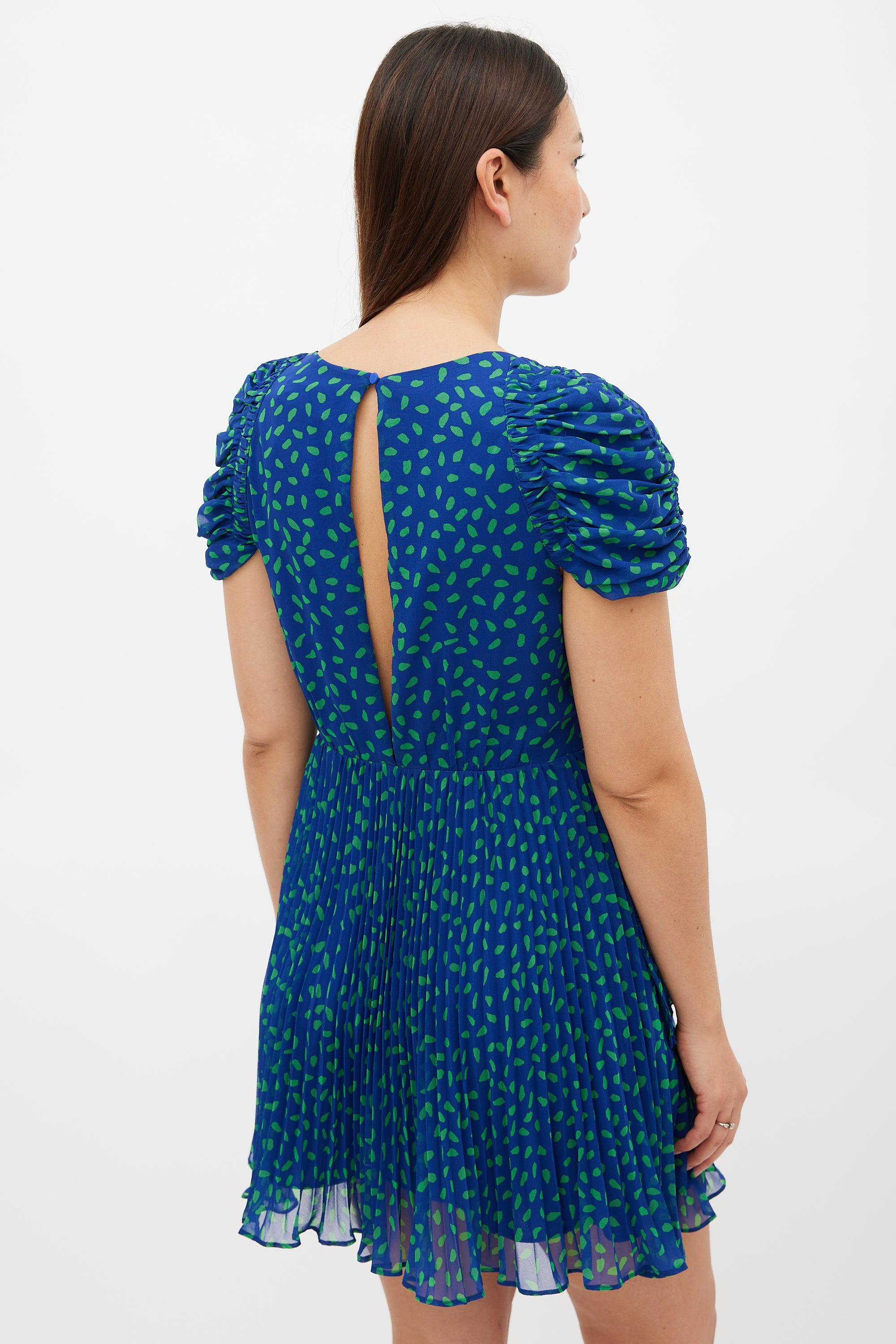 Self-Portrait // Blue & Green Chiffon Dot Mini Dress VSP Consignment Self-Portrait // Blue & Green Chiffon Dot Mini Dress VSP Consignment