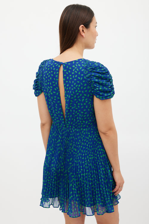 Self-Portrait Blue & Green Chiffon Dot Mini Dress