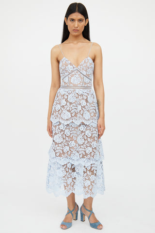 Self-Portrait Blue Lace Tiered Midi Dress