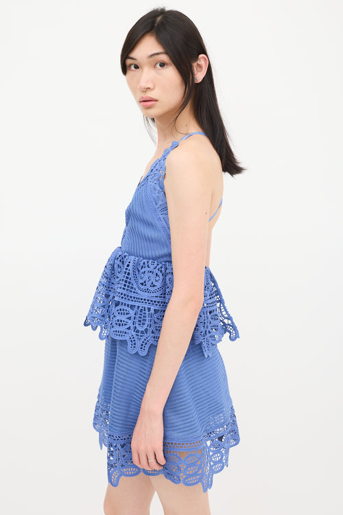 Self-Portrait Blue Tiered Lace Mini Dress