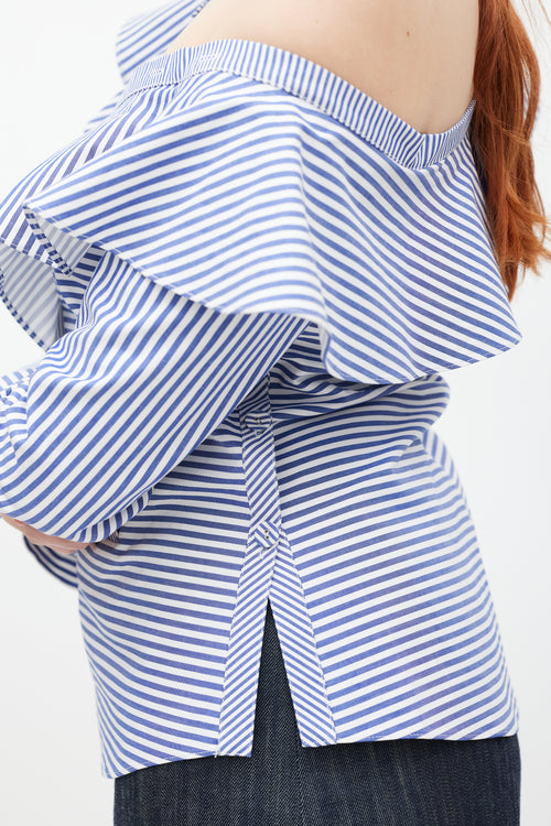 Self-Portrait Blue & White Asymmetrical Striped Top
