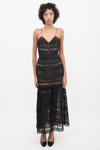 Self-Portrait Brown & Black Lace Maxi Dress