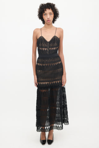 Self-Portrait Brown & Black Lace Maxi Dress