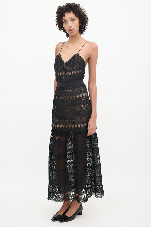 Self-Portrait Brown & Black Lace Maxi Dress