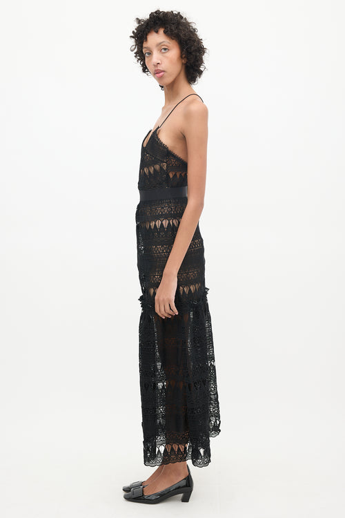 Self-Portrait Brown & Black Lace Maxi Dress