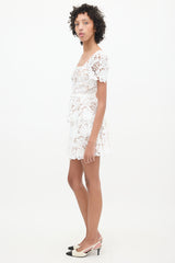 Self-Portrait Brown & White Floral Lace Belted Dress