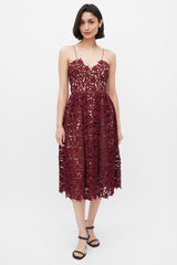 Self-Portrait // Burgundy Floral Lace Panelled A-Line Dress  VSP  Consignment