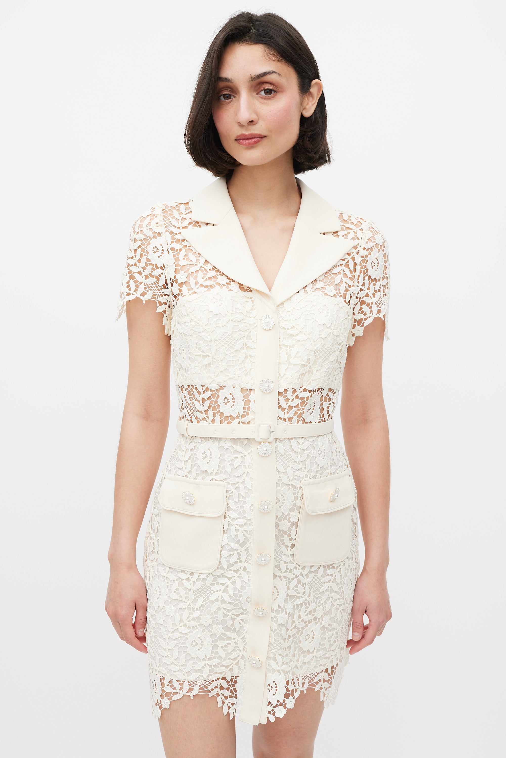 Self-Portrait // Cream Rose Lace Mini Dress VSP Consignment Self-Portrait // Cream Rose Lace Mini Dress VSP Consignment