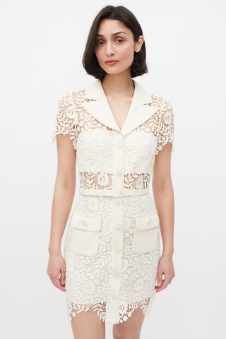 Self-Portrait Cream Rose Lace Mini Dress