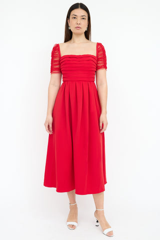 Self-Portrait Crepe Dot Mesh Sleeve Dress