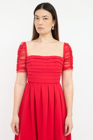 Self-Portrait Crepe Dot Mesh Sleeve Dress