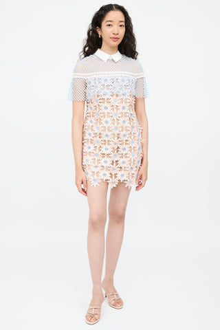 Self-PortraitPink & Blue Floral Lace Dress