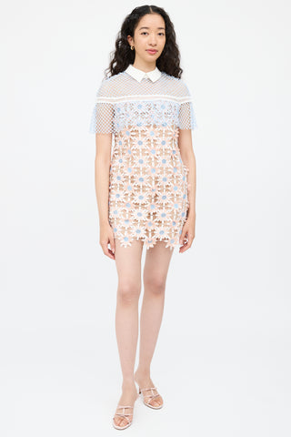 Self-PortraitPink & Blue Floral Lace Dress