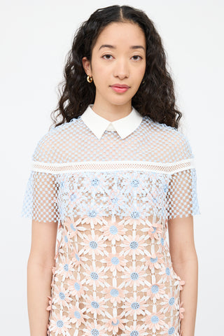 Self-PortraitPink & Blue Floral Lace Dress