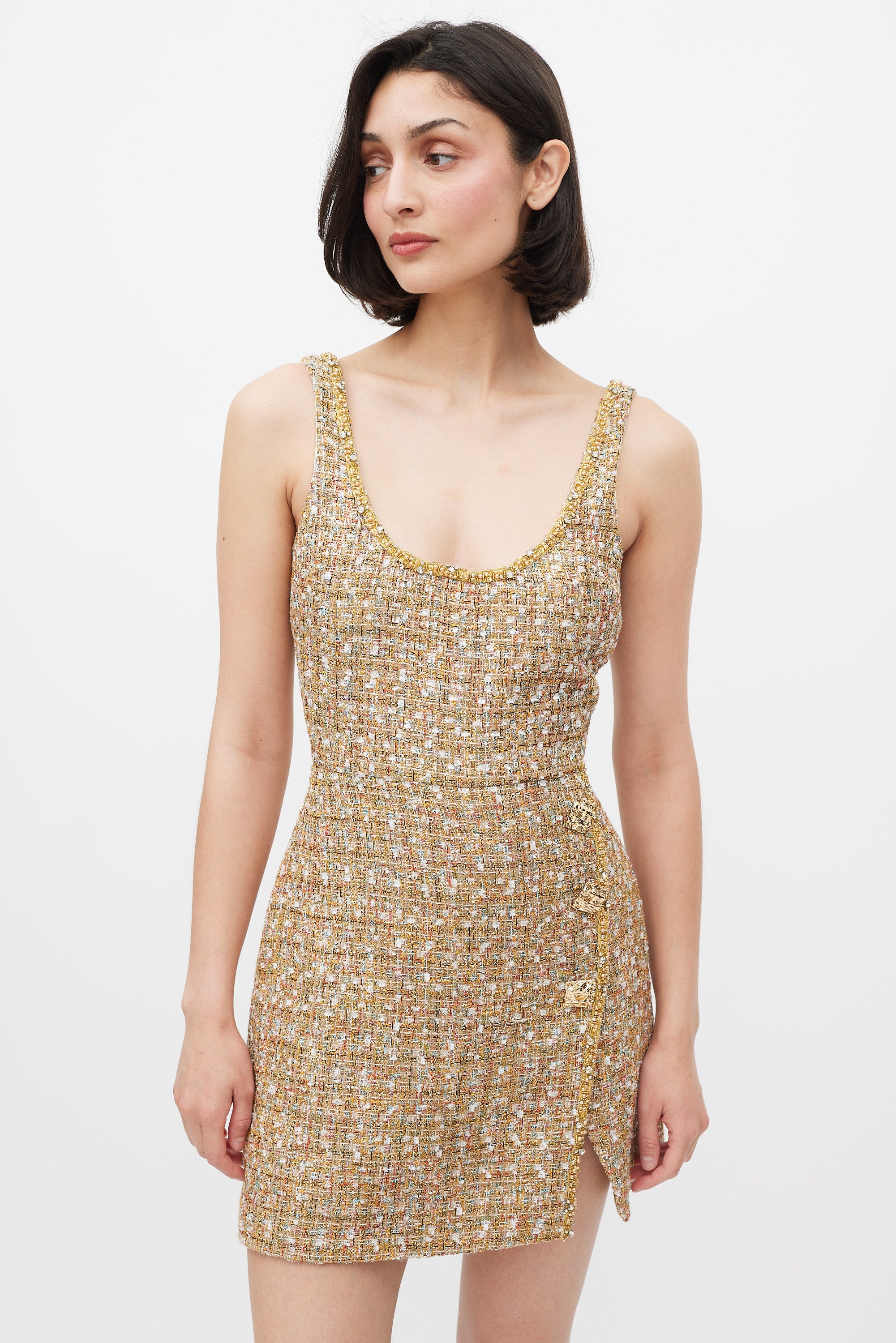 Self-Portrait // Gold & Mulitcolour Tinsel Boucle Dress & Jacket Set VSP Consignment Self-Portrait // Gold & Mulitcolour Tinsel Boucle Dress & Jacket Set VSP Consignment