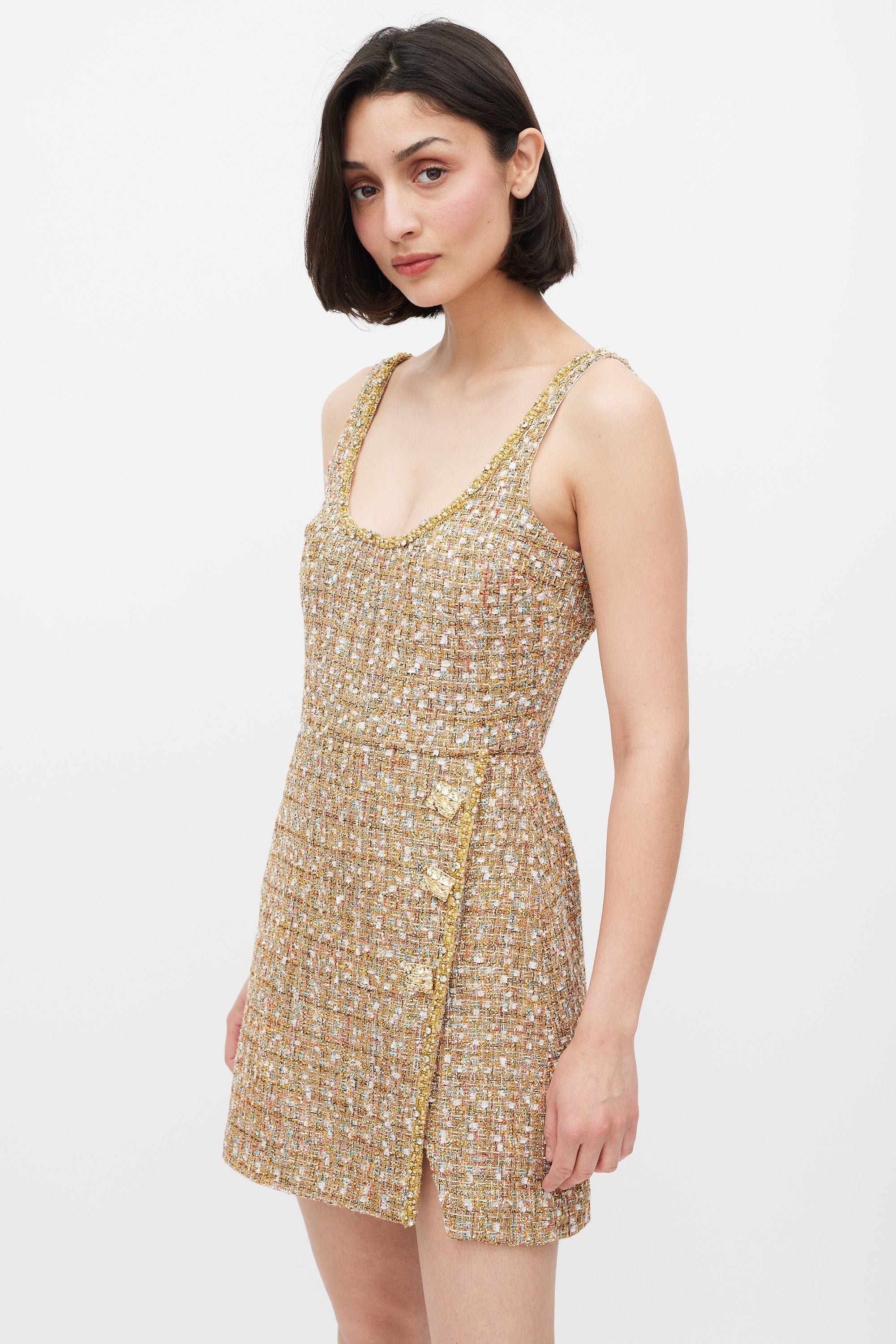 Self-Portrait // Gold & Mulitcolour Tinsel Boucle Dress & Jacket Set VSP Consignment Self-Portrait // Gold & Mulitcolour Tinsel Boucle Dress & Jacket Set VSP Consignment