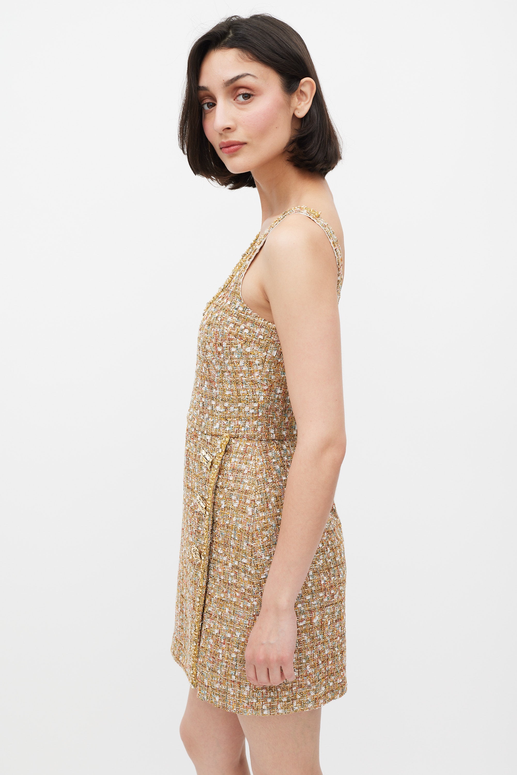 Self-Portrait // Gold & Mulitcolour Tinsel Boucle Dress & Jacket Set VSP Consignment Self-Portrait // Gold & Mulitcolour Tinsel Boucle Dress & Jacket Set VSP Consignment