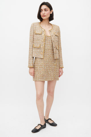 Self-Portrait Gold & Mulitcolour Tinsel Boucle Dress & Jacket Set