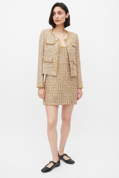 Self-Portrait Gold & Mulitcolour Tinsel Boucle Dress & Jacket Set