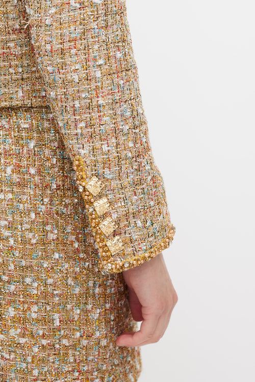 Self-Portrait Gold & Mulitcolour Tinsel Boucle Dress & Jacket Set