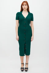 Self-Portrait Green & Gold Ribbed Polo Dress