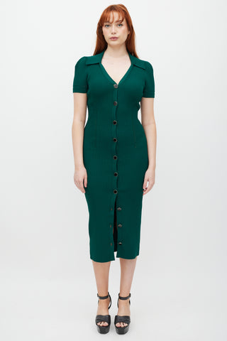 Self-Portrait Green & Gold Ribbed Polo Dress