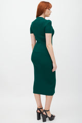 Self-Portrait Green & Gold Ribbed Polo Dress