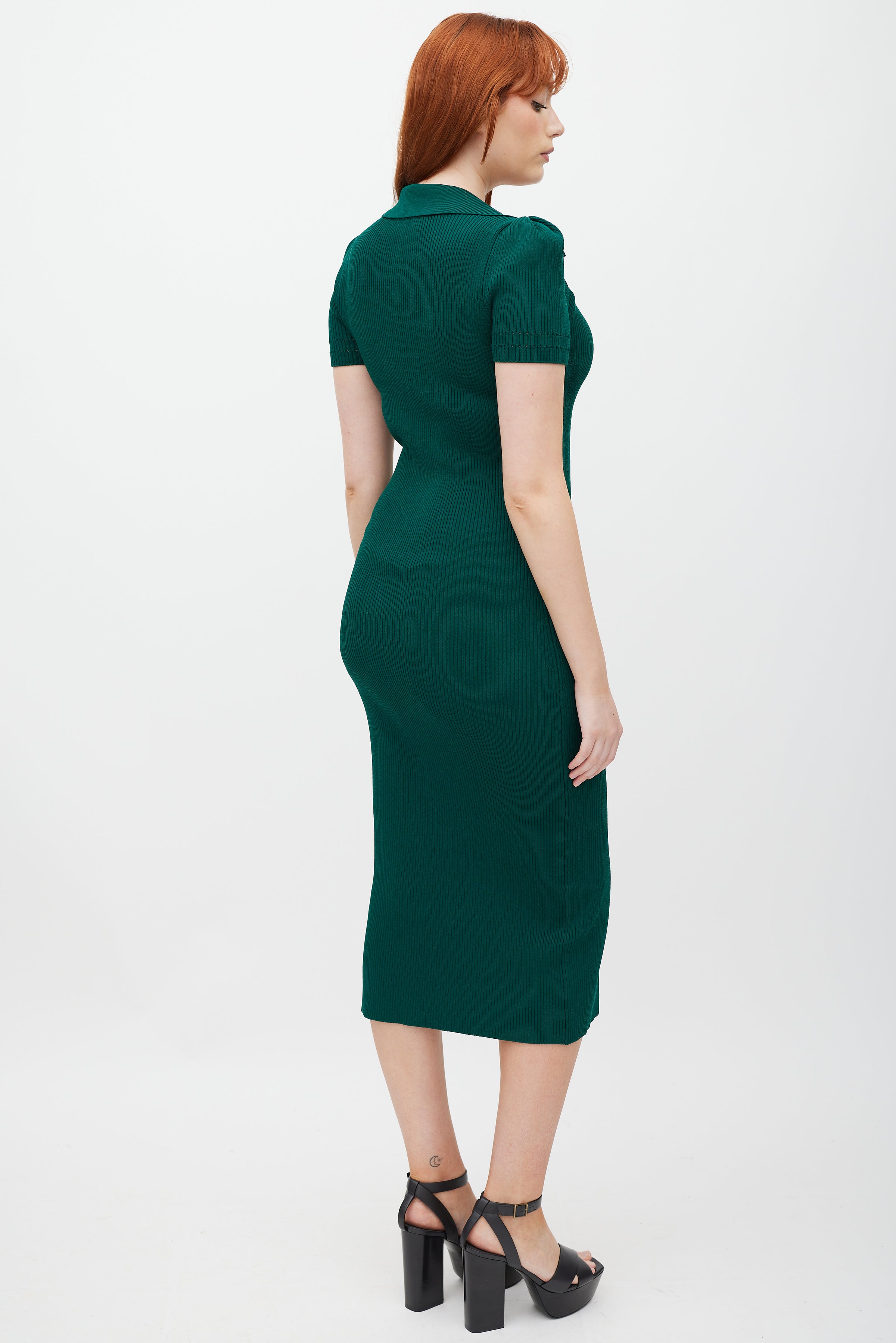 Self-Portrait // Green & Gold Ribbed Polo Dress VSP Consignment Self-Portrait // Green & Gold Ribbed Polo Dress VSP Consignment
