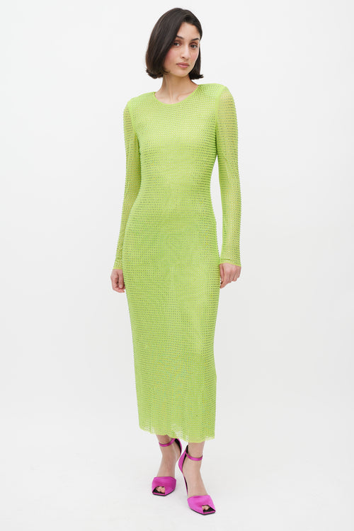 Self-Portrait Green Rhinestone Embellished Hot Fix Midi Dress